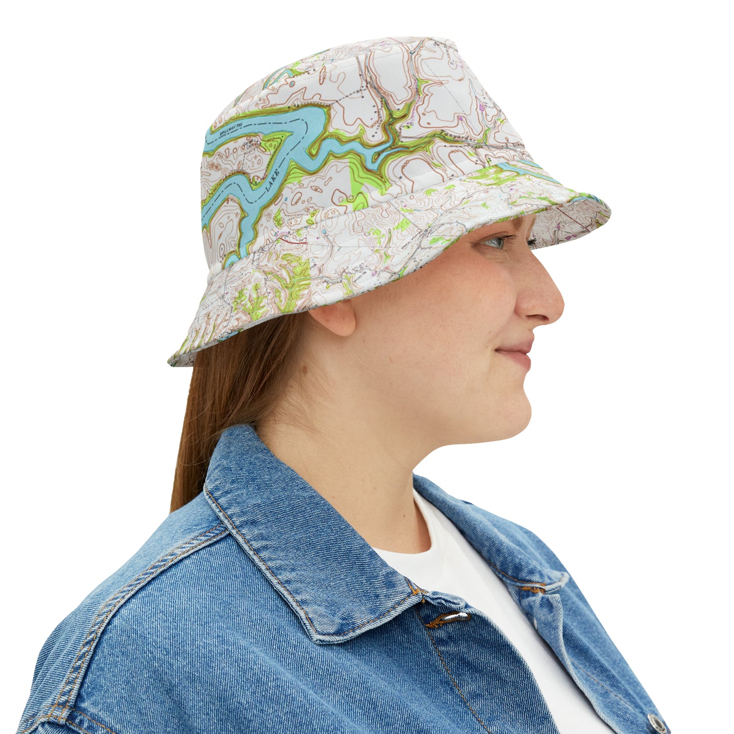Herrington Lake Topography Map Bucket Hat, Natural Colors