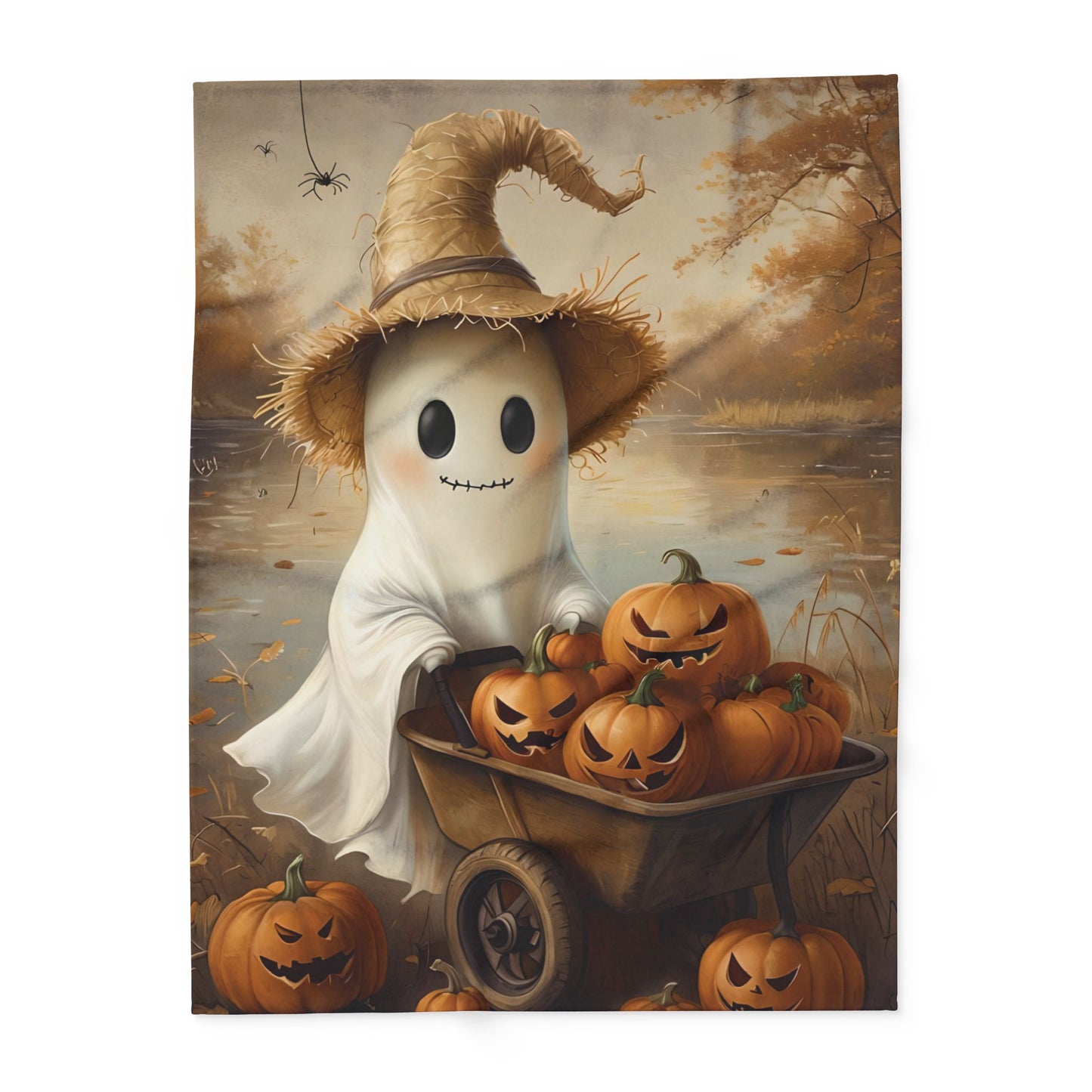 Cute Lake Ghost with Jack O'Lanterns Arctic Fleece Blanket