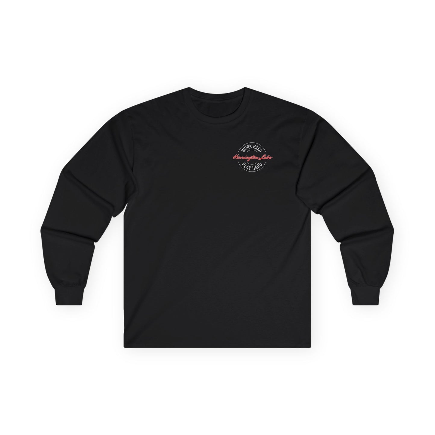 "Work Hard. Play Hard." Herringotn Lake Double-Sided Ultra Cotton Long Sleeve Tee