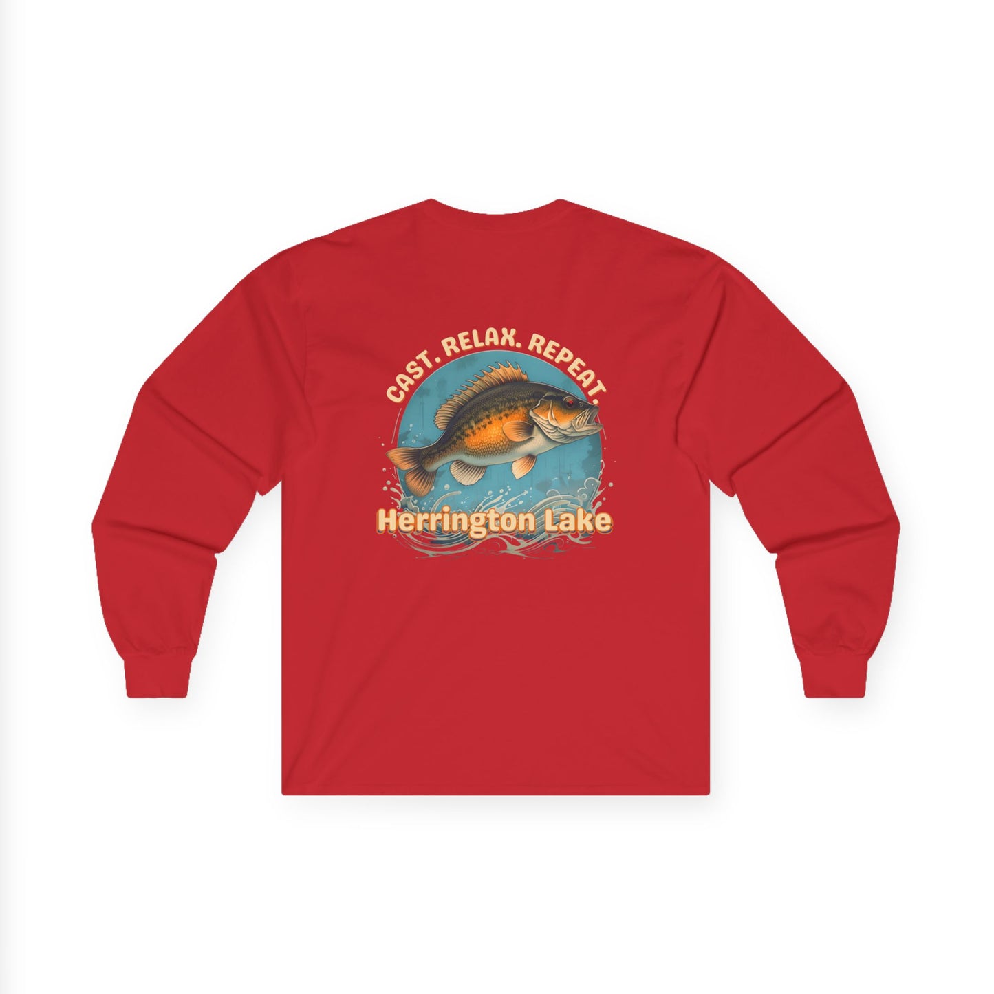 Cast. Relax. Repeat. Herrington Lake Unisex Double-Sided Print Ultra Cotton Long Sleeve Tee