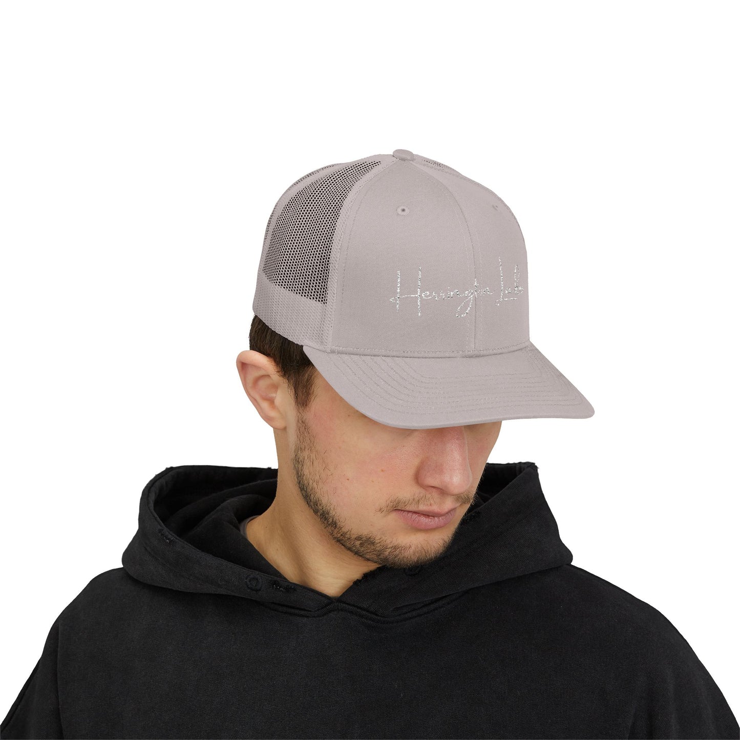 Embroidered Herrington Lake Script Logo Snapback Trucker Cap