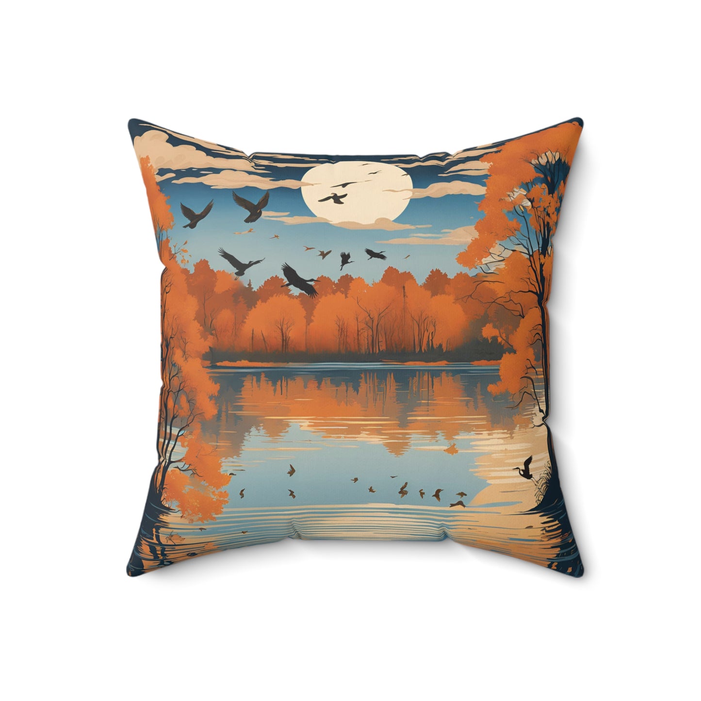 The Seasons: Fall on Herrington Illustrated Spun Polyester Square Accent Pillow