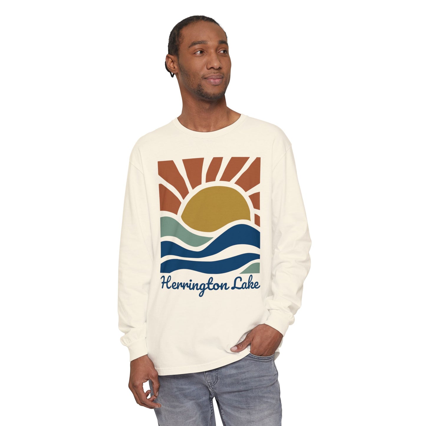 "Sunrise Serenity" Herrington Lake Garment-Dyed Premium Comfort Colors™ Long Sleeve T-Shirt