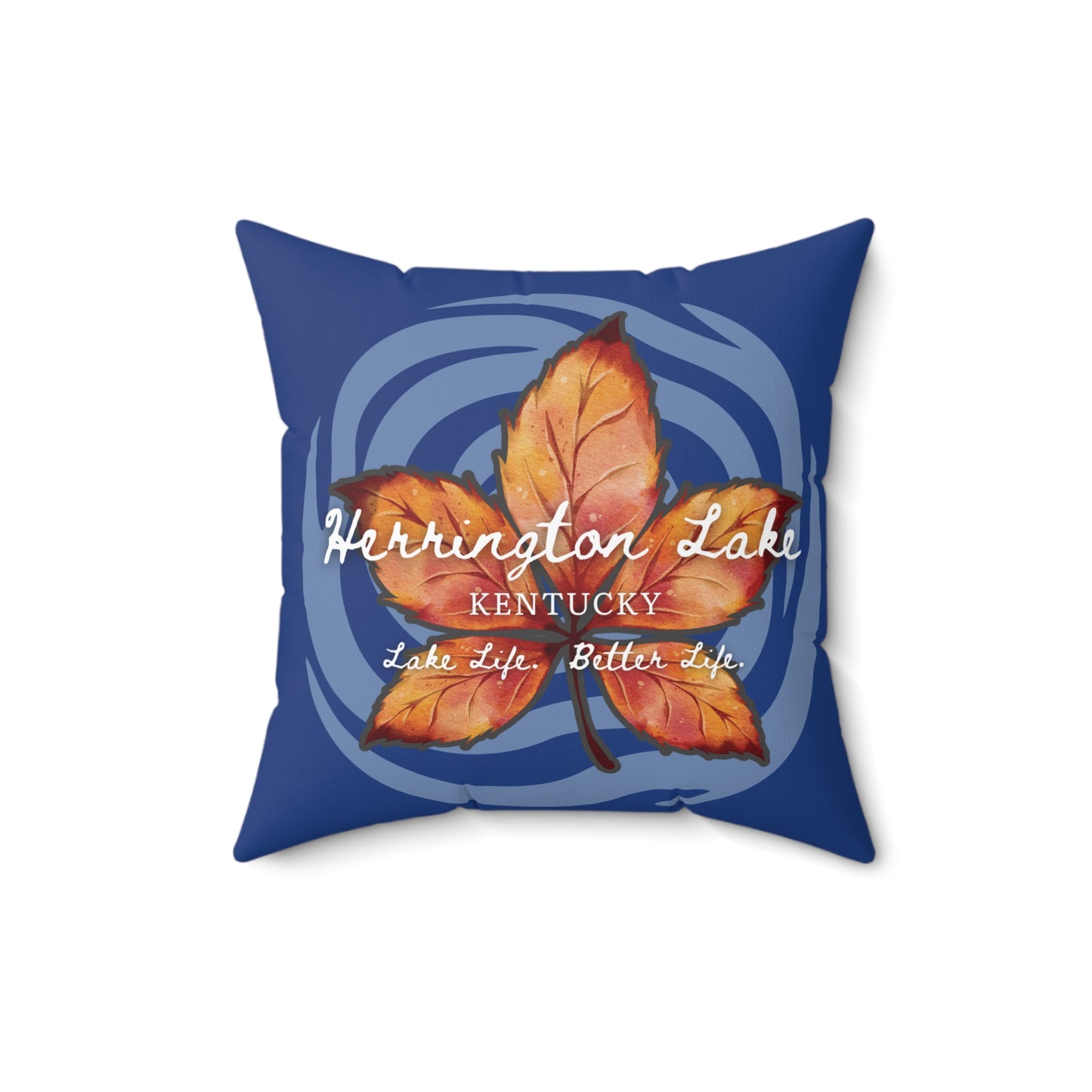 Rustic Leaf on Water Spiral Spun Polyester Square Accent Pillow (Drk Blue/Royal)
