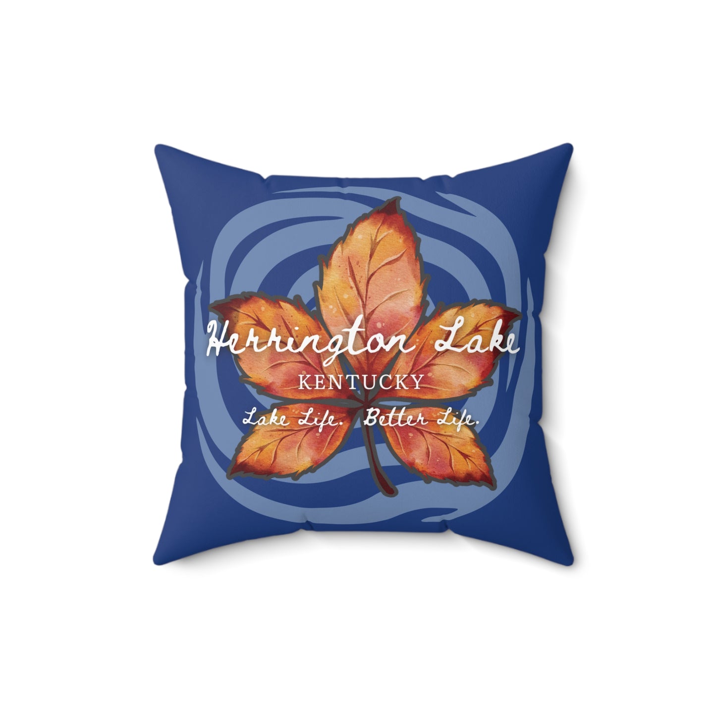 Rustic Leaf on Water Spiral Spun Polyester Square Accent Pillow (Drk Blue/Royal)