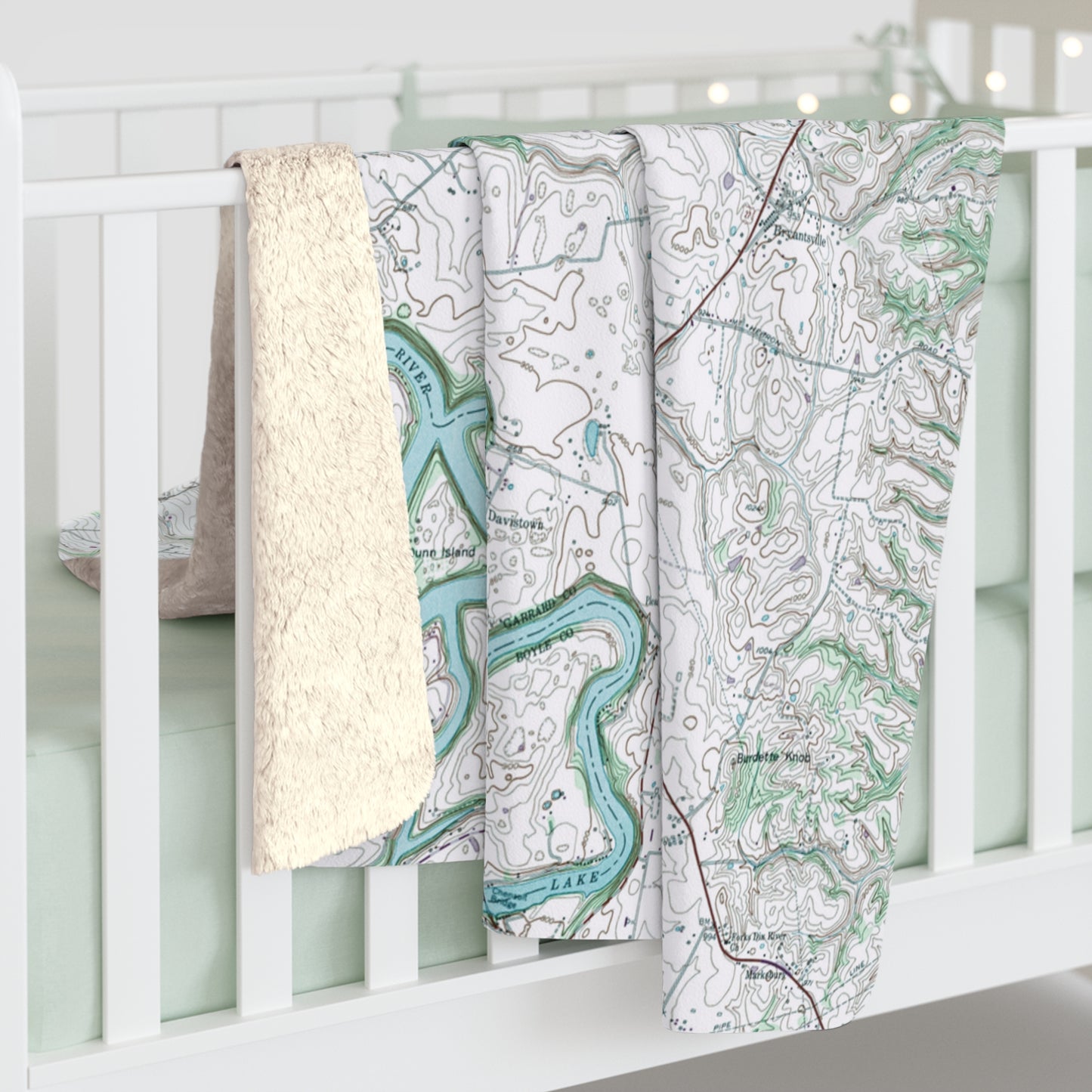 Herrington Lake 1952 USGS Topography Map Sherpa Fleece Blanket - Blue/Green