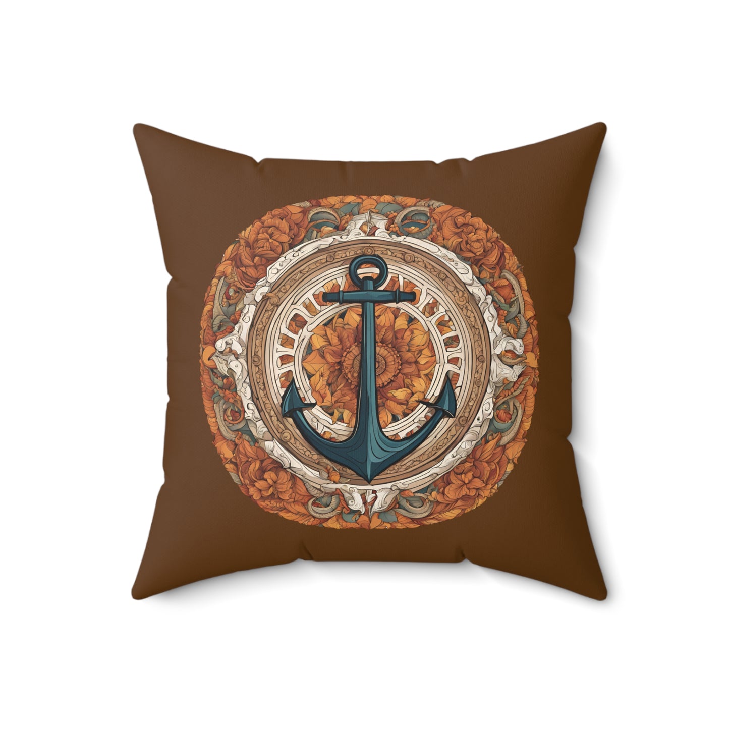 Autumnal Anchor Fall 2024 Mandala Faux Suede Square Pillow (Espresso Brown)
