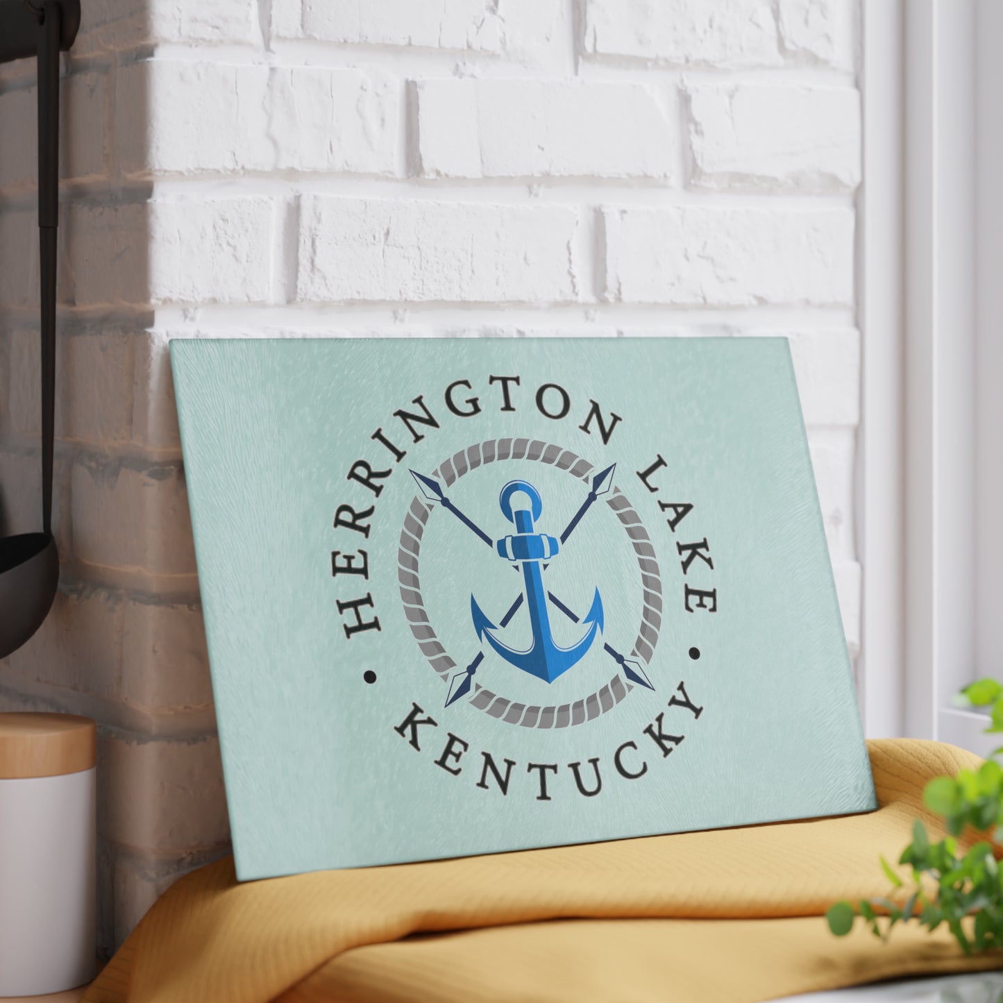 Herrington Lake Nautical Blue Anchor Glass Cutting Board