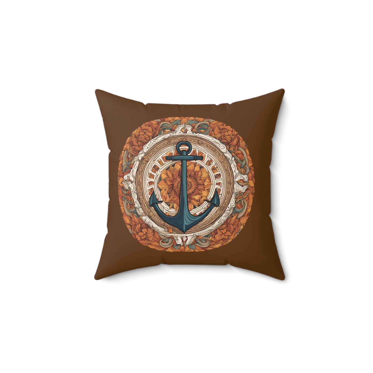 Autumnal Anchor Fall 2024 Mandala Faux Suede Square Pillow (Espresso Brown)