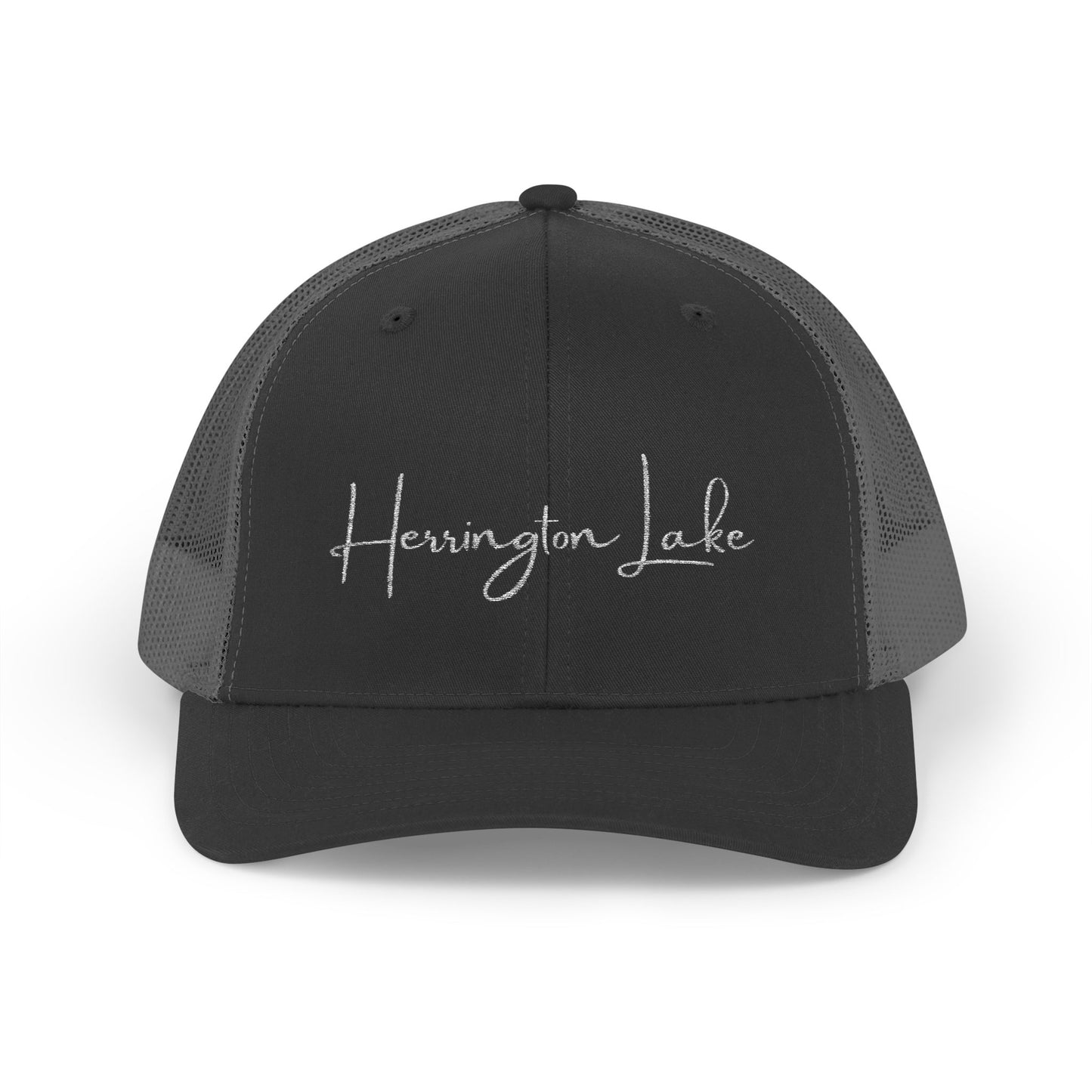 Embroidered Herrington Lake Script Logo Snapback Trucker Cap