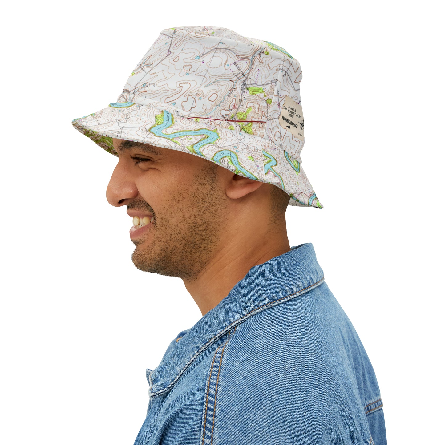 Herrington Lake Topography Map Bucket Hat, Natural Colors