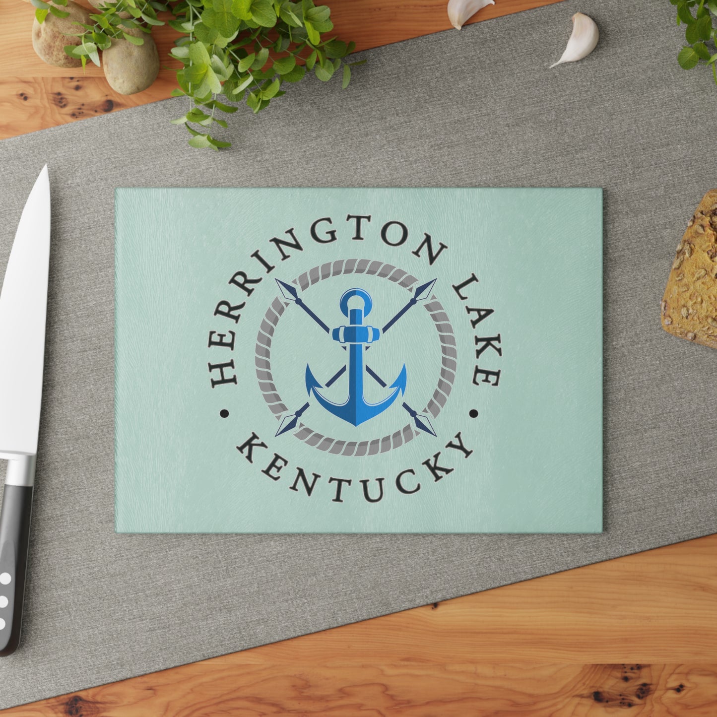 Herrington Lake Nautical Blue Anchor Glass Cutting Board