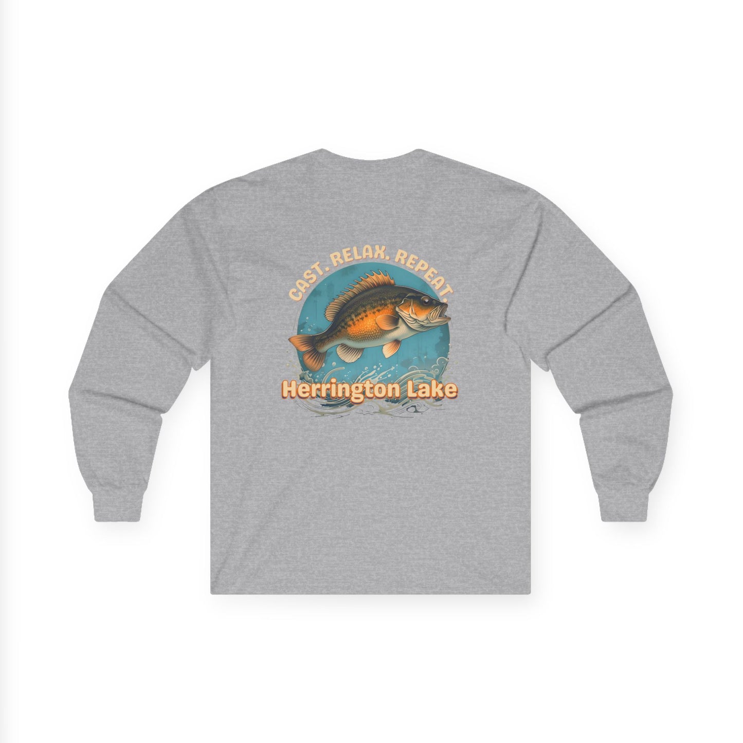 Cast. Relax. Repeat. Herrington Lake Unisex Double-Sided Print Ultra Cotton Long Sleeve Tee