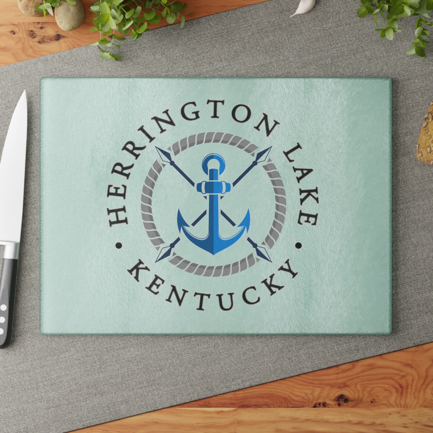 Herrington Lake Nautical Blue Anchor Glass Cutting Board