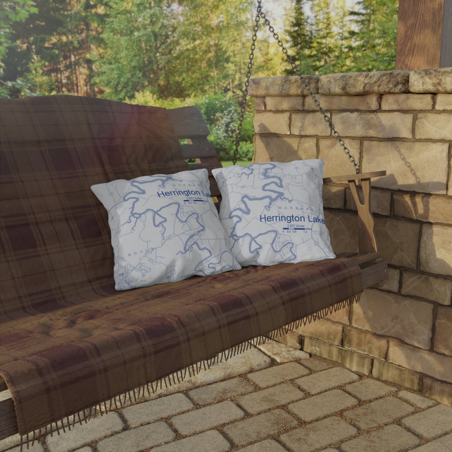 Herrington Lake Map Outdoor Pillows, White