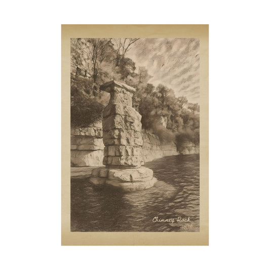 Herrington Lake's Chimney Rock c. 2022 in Pencil Satin Fine Art Poster Print (300gsm)