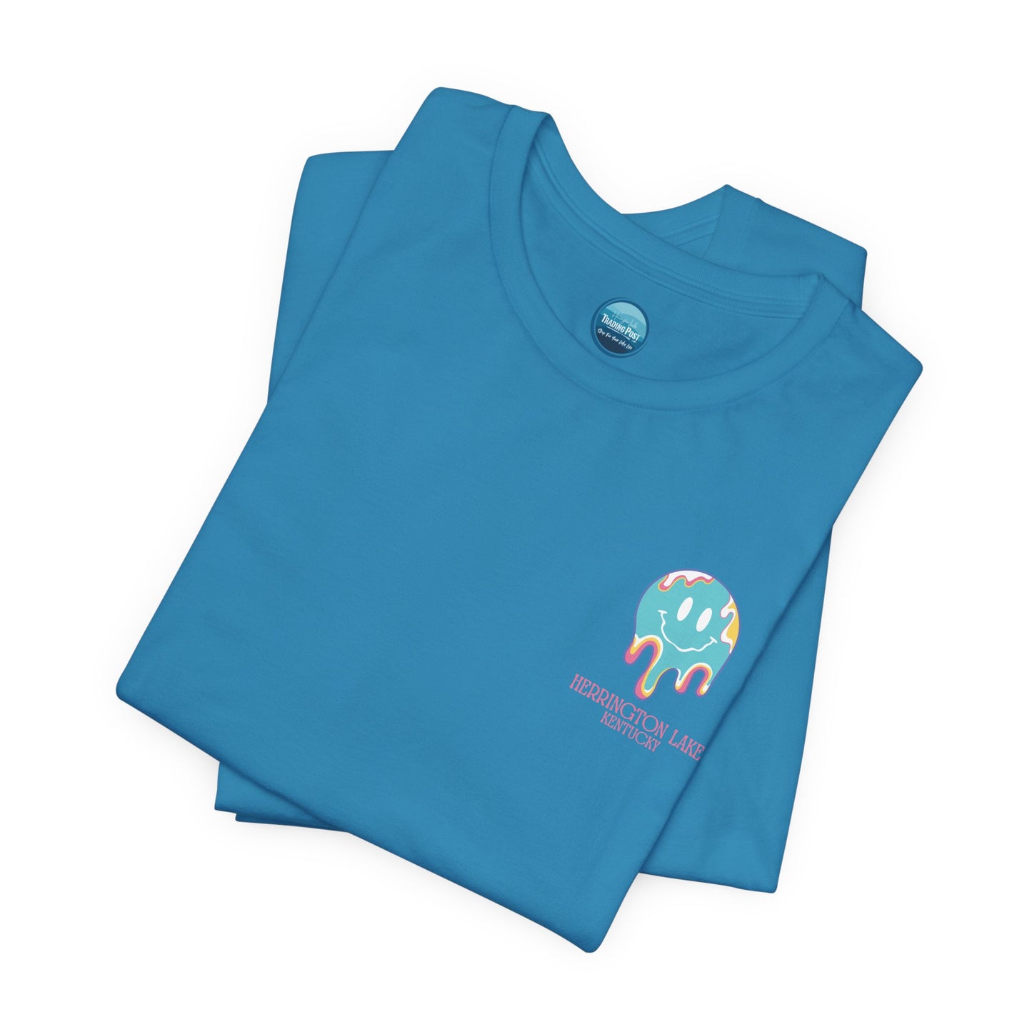 "Happiness Is A Day At The Lake" Double-Sided Print Unisex Jersey Knit Cotton Short Sleeve Tee