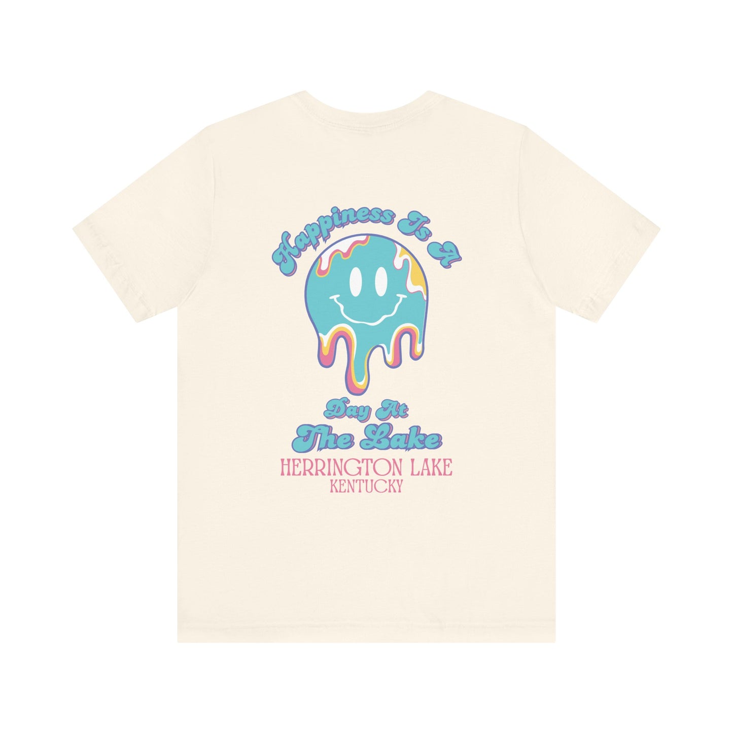 "Happiness Is A Day At The Lake" Double-Sided Print Unisex Jersey Knit Cotton Short Sleeve Tee