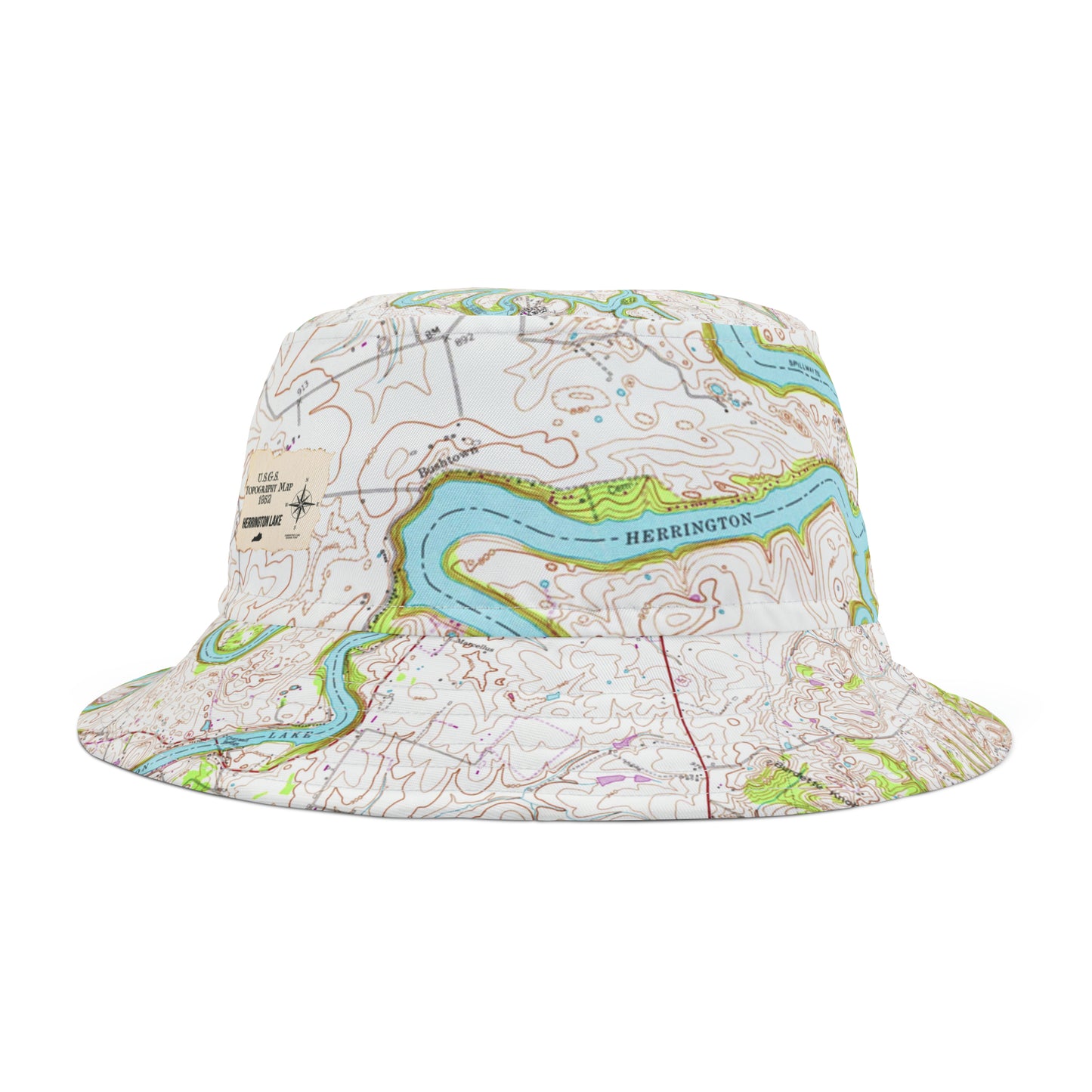 Herrington Lake Topography Map Bucket Hat, Natural Colors