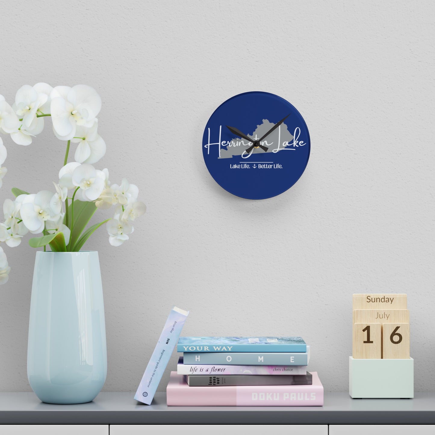 Herrington Lake Signature Collection Acrylic Wall Clock, Round, Blue