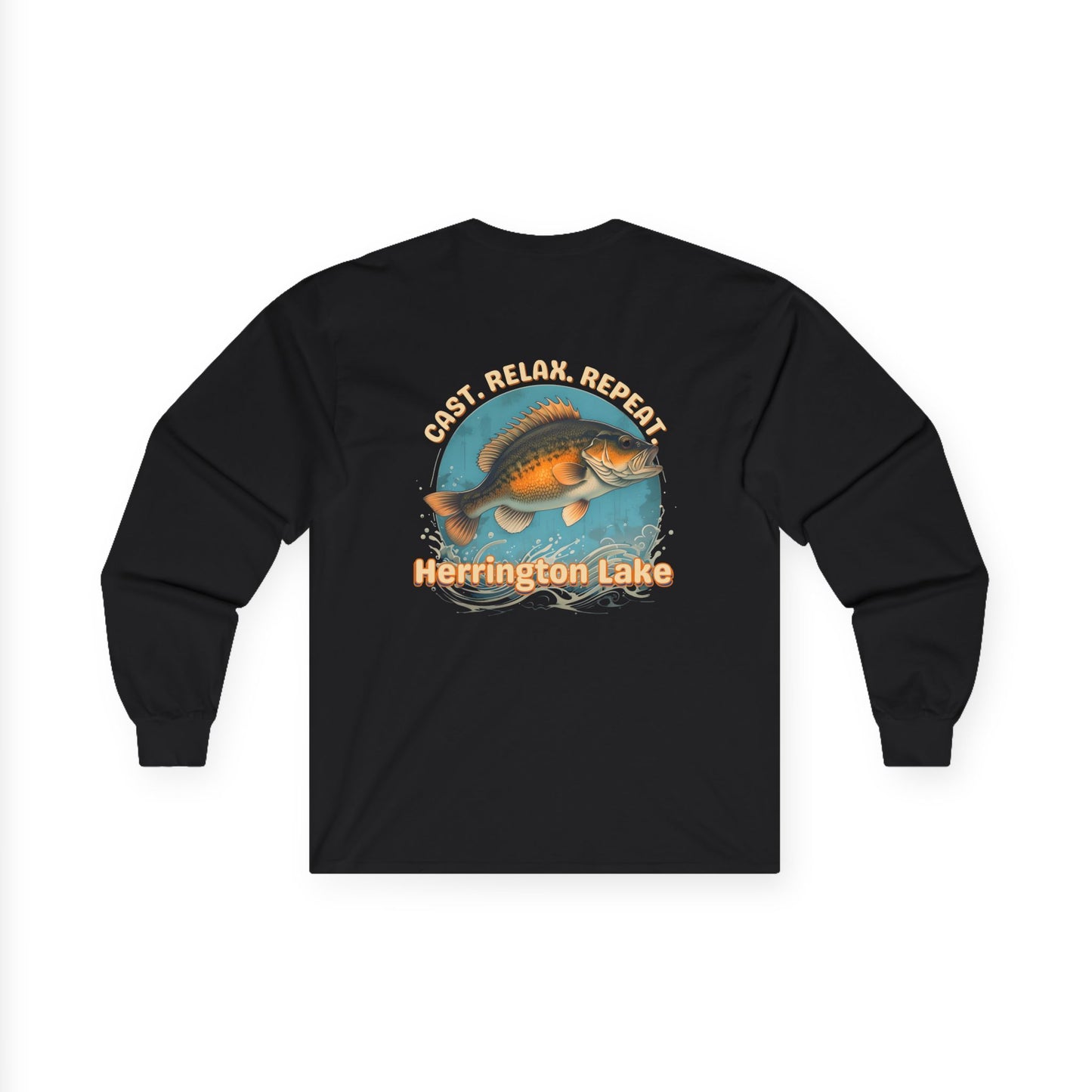 Cast. Relax. Repeat. Herrington Lake Unisex Double-Sided Print Ultra Cotton Long Sleeve Tee