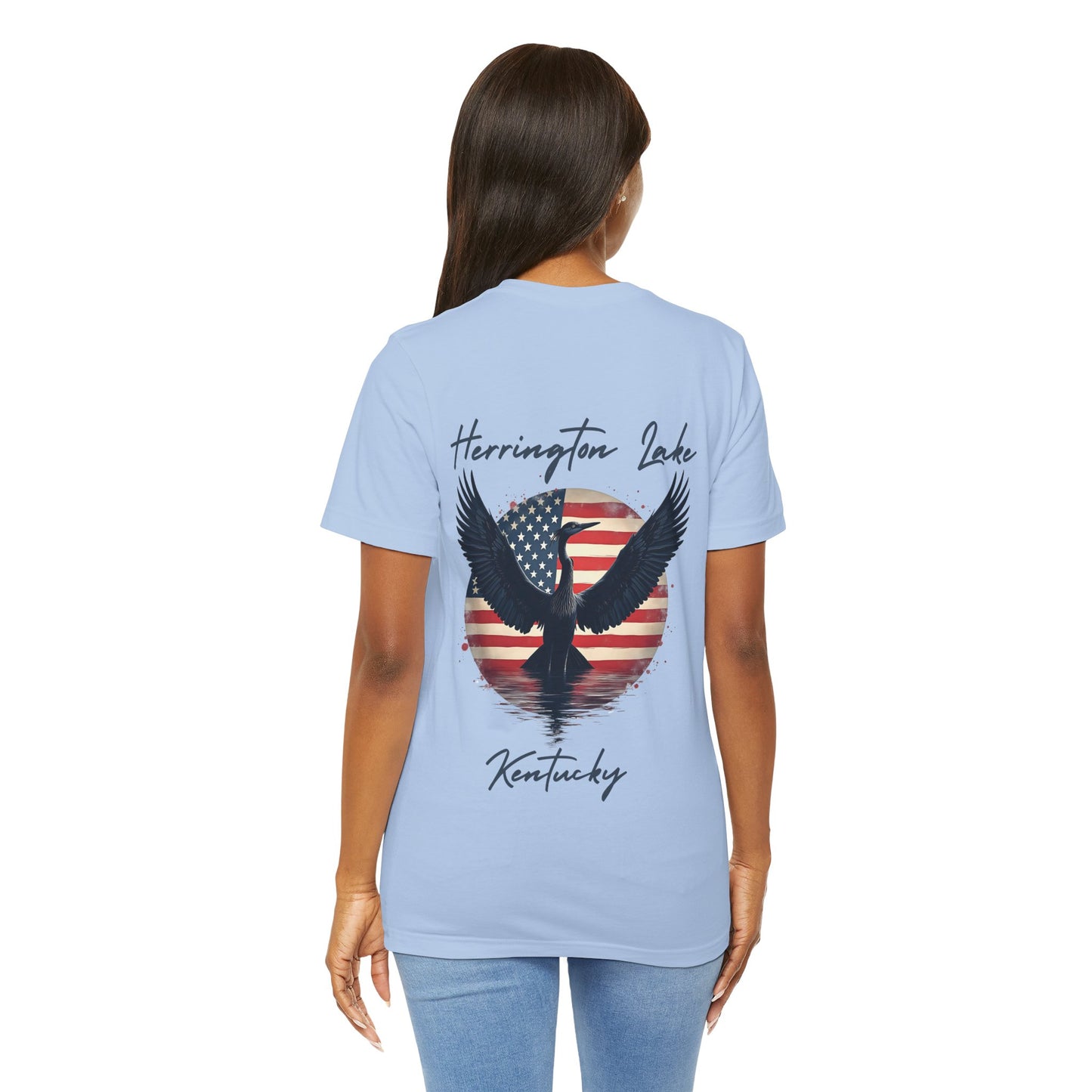 "Liberty Heron" Herrington Lake Patriots Collection Double-Sided Print Unisex Jersey Knit Cotton Short Sleeve Tee