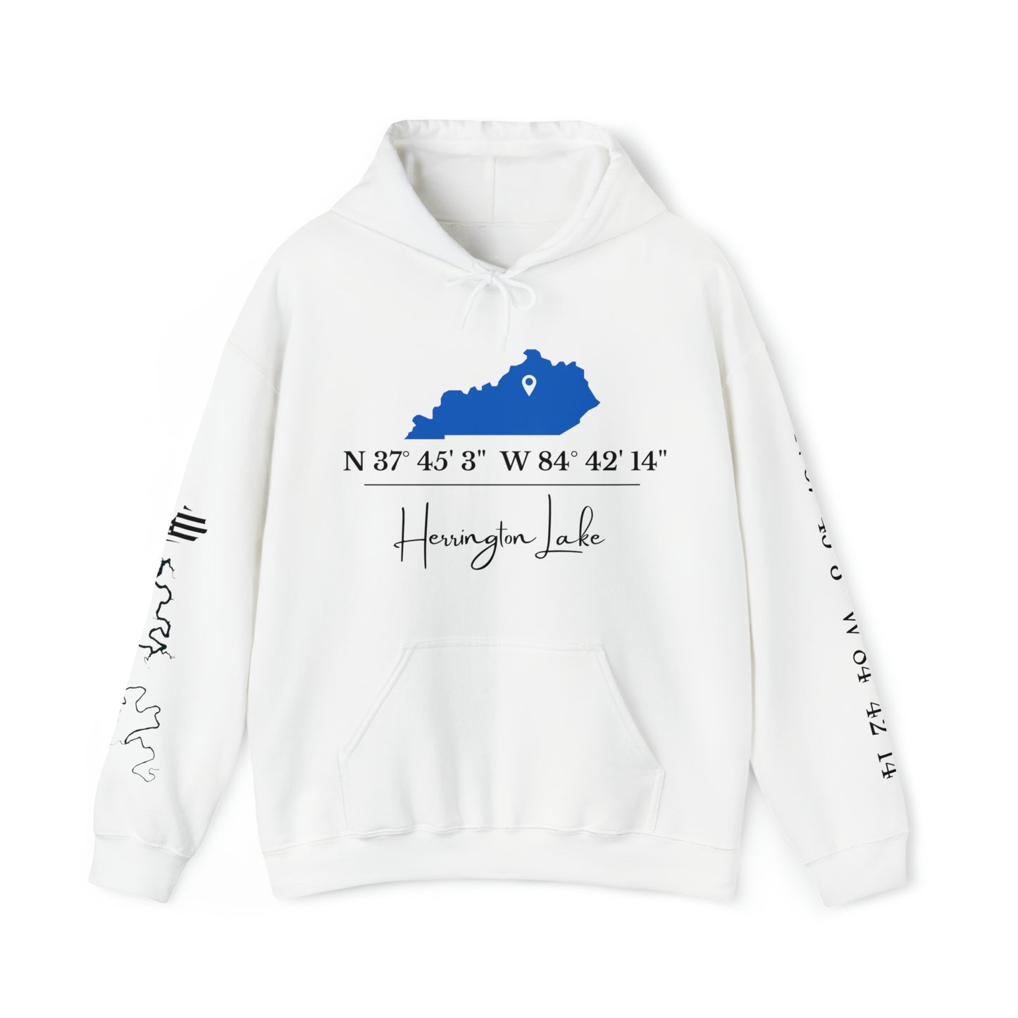 Custom Herrington Lake Coordinates Heavy Blend™ Hooded Sweatshirt w/ Printed Sleeves
