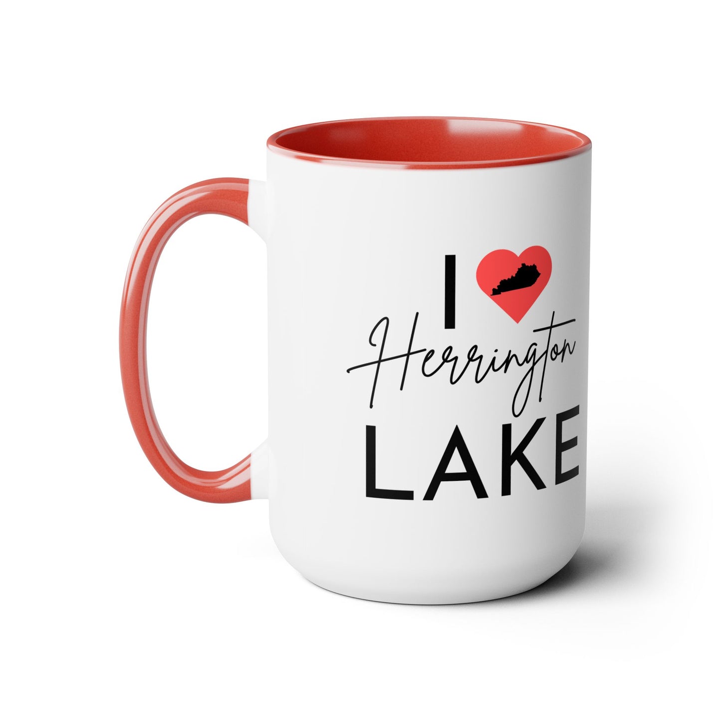 Custom Personalized I ❤️ Herrington Lake Two-Tone Biggie Coffee Mugs, 15oz