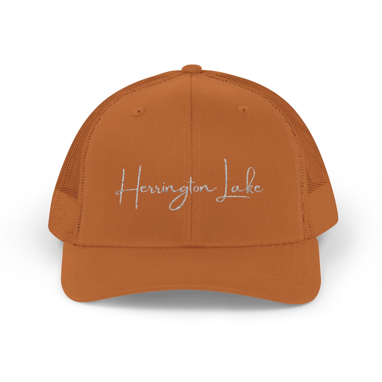 Embroidered Herrington Lake Script Logo Snapback Trucker Cap