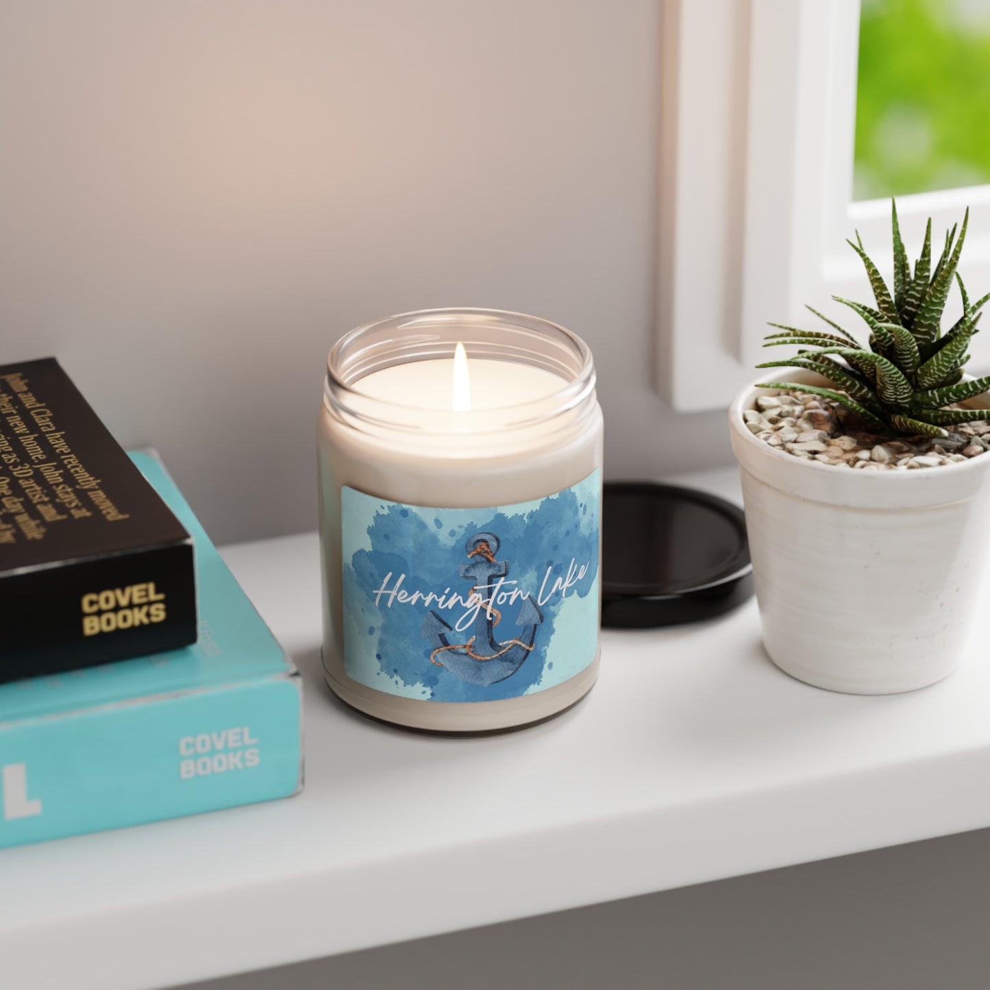 Herrington Lake Blue Watercolor Anchor Scented Soy Candle, 9oz