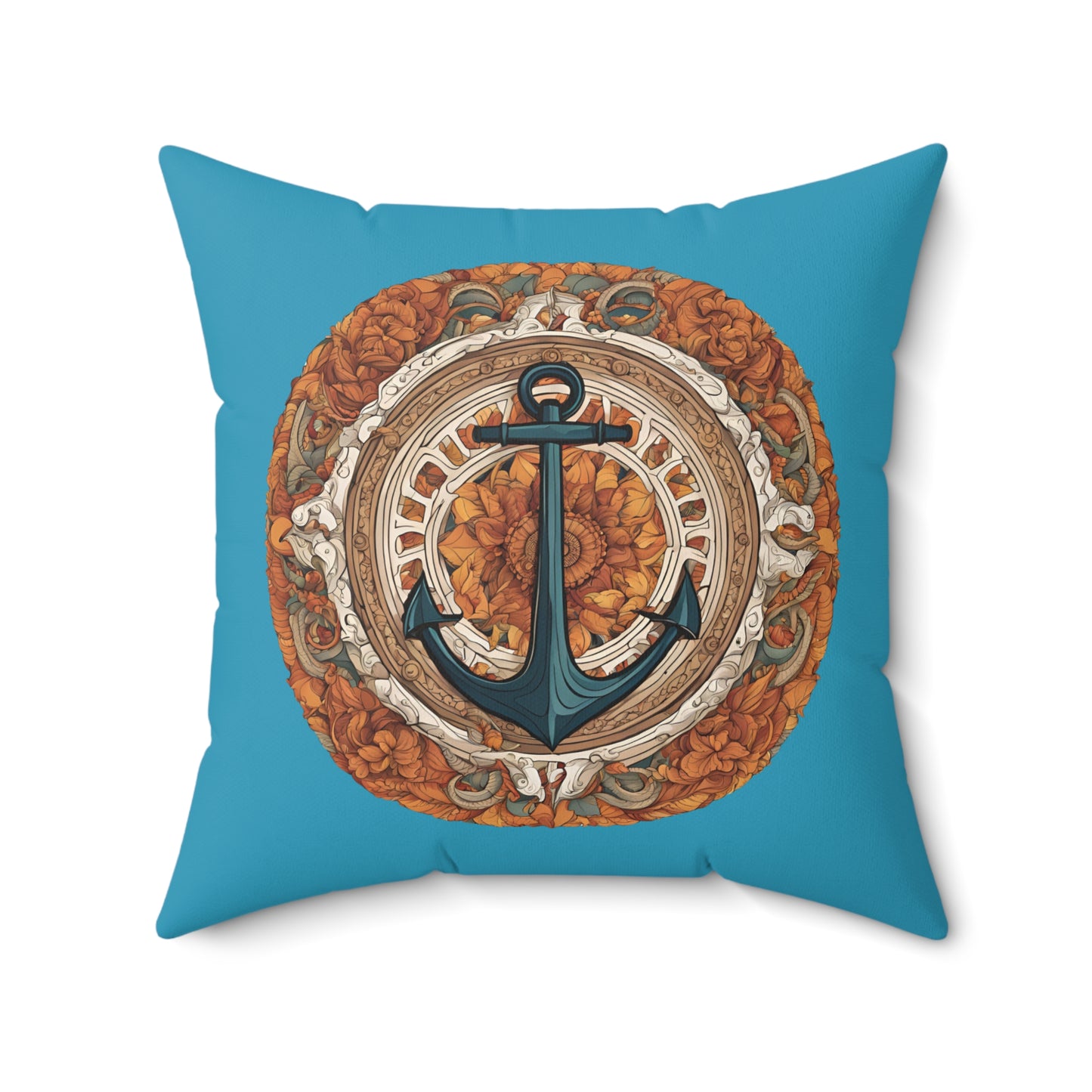 Autumnal Anchor Fall 2024 Mandala Faux Suede Square Pillow (Turquoise)