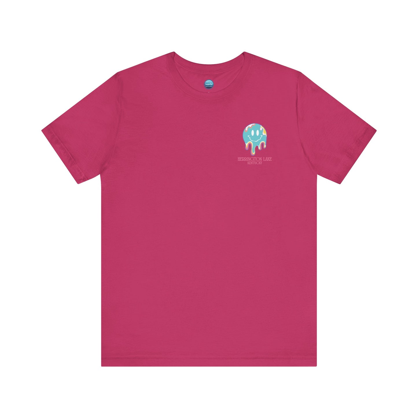 "Happiness Is A Day At The Lake" Double-Sided Print Unisex Jersey Knit Cotton Short Sleeve Tee
