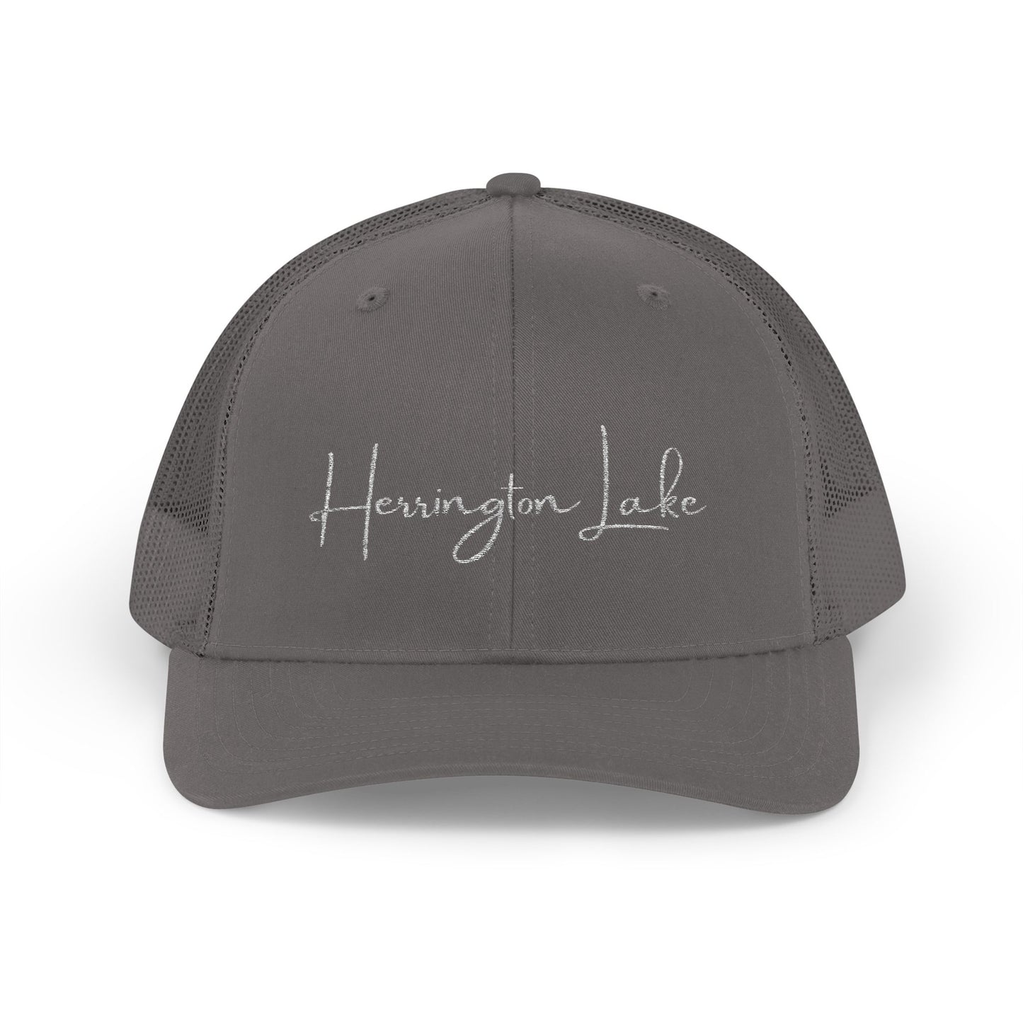 Embroidered Herrington Lake Script Logo Snapback Trucker Cap