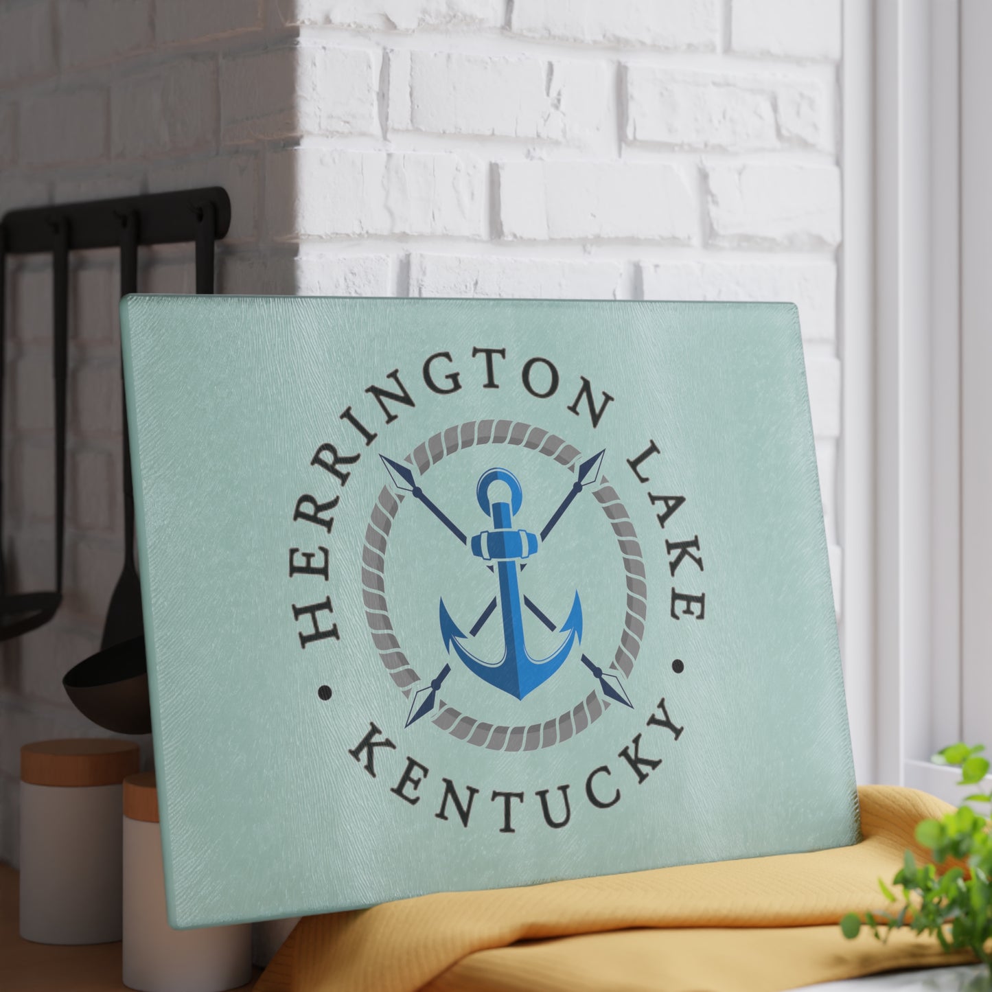 Herrington Lake Nautical Blue Anchor Glass Cutting Board