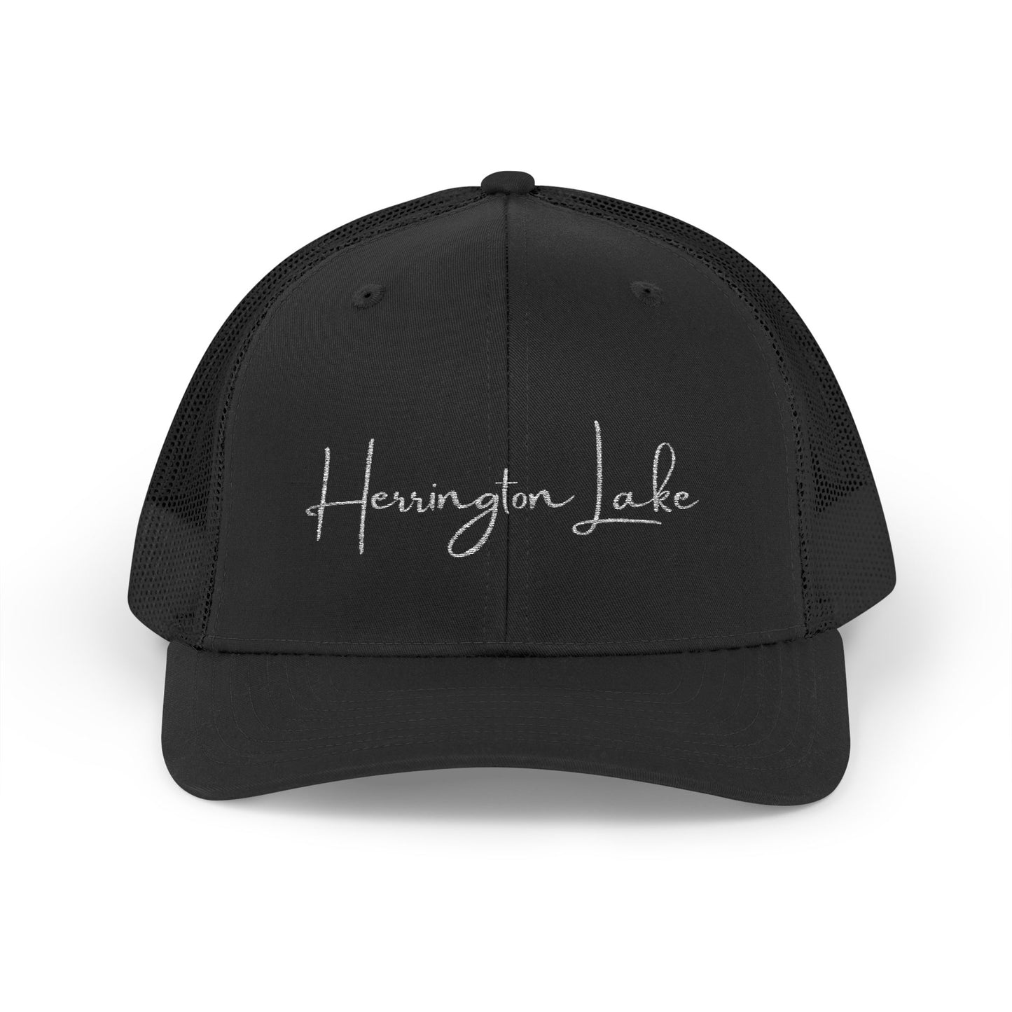 Embroidered Herrington Lake Script Logo Snapback Trucker Cap