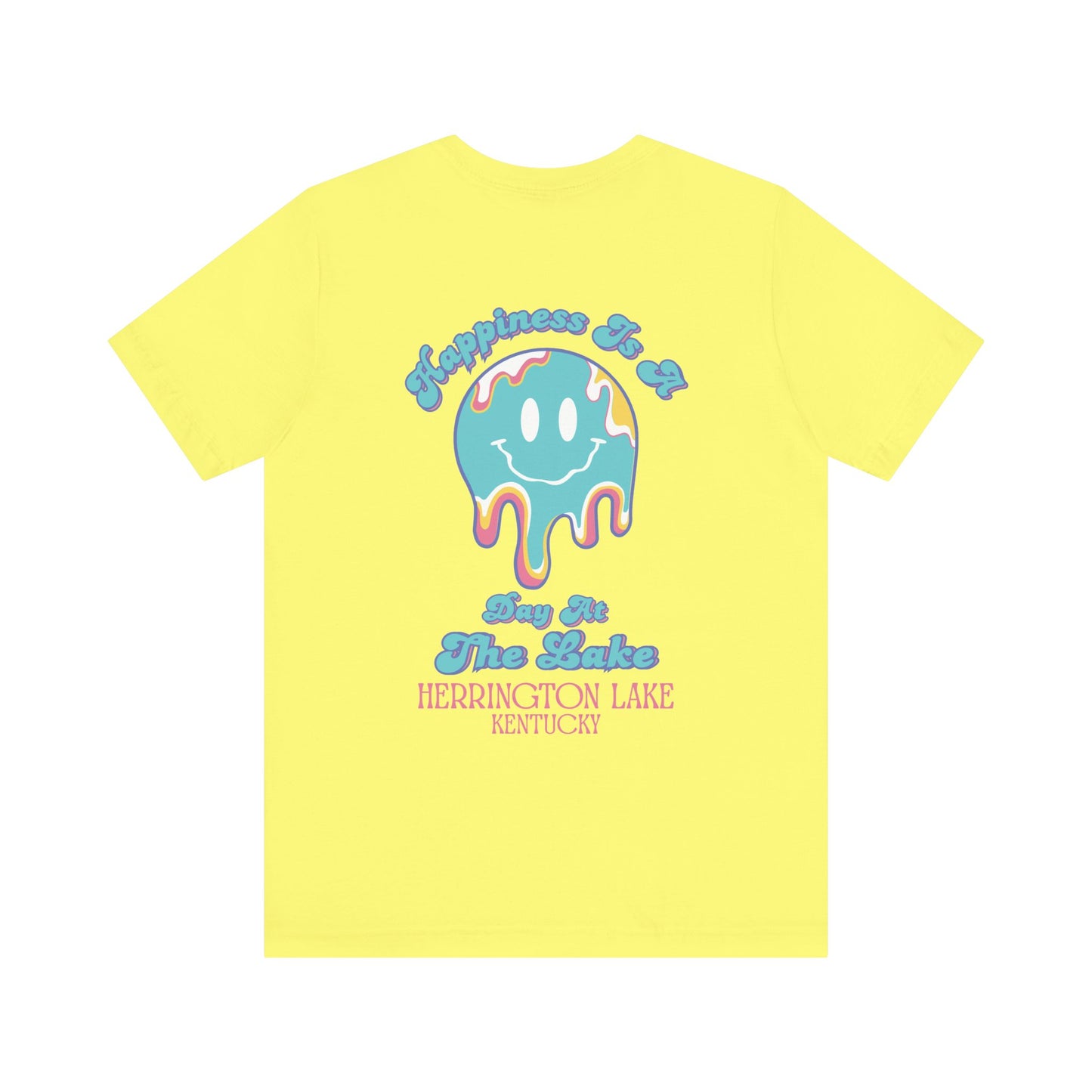 "Happiness Is A Day At The Lake" Double-Sided Print Unisex Jersey Knit Cotton Short Sleeve Tee