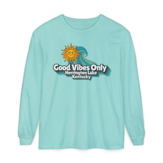 "Good Vibes Only" Herrington Lake Garment-Dyed Premium Comfort Colors™ Long Sleeve T-Shirt