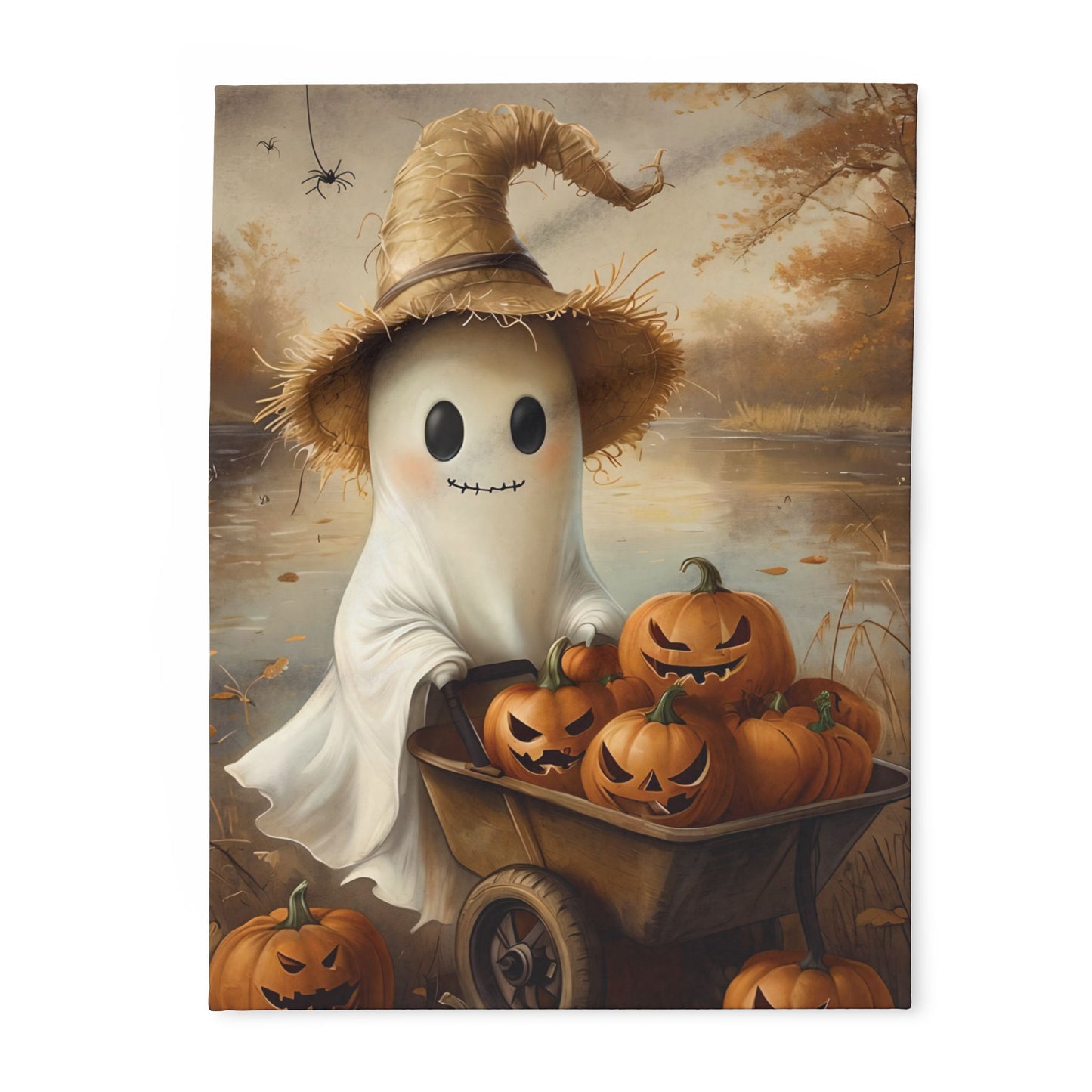 Cute Lake Ghost with Jack O'Lanterns Arctic Fleece Blanket