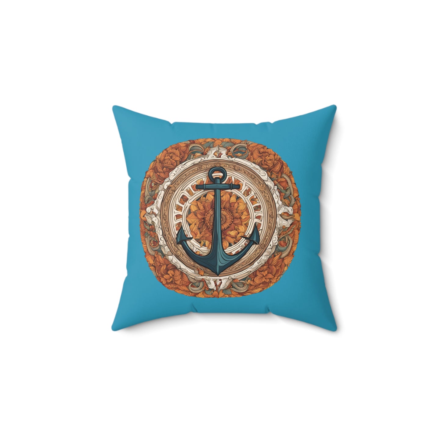 Autumnal Anchor Fall 2024 Mandala Faux Suede Square Pillow (Turquoise)