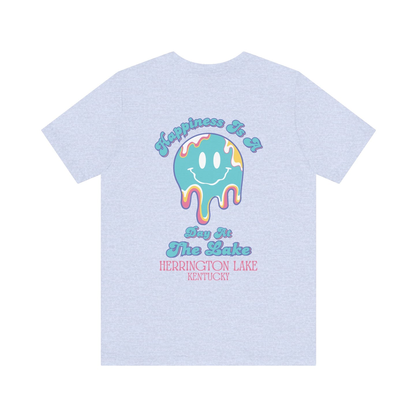 "Happiness Is A Day At The Lake" Double-Sided Print Unisex Jersey Knit Cotton Short Sleeve Tee