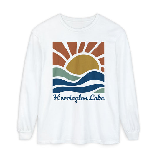 "Sunrise Serenity" Herrington Lake Garment-Dyed Premium Comfort Colors™ Long Sleeve T-Shirt