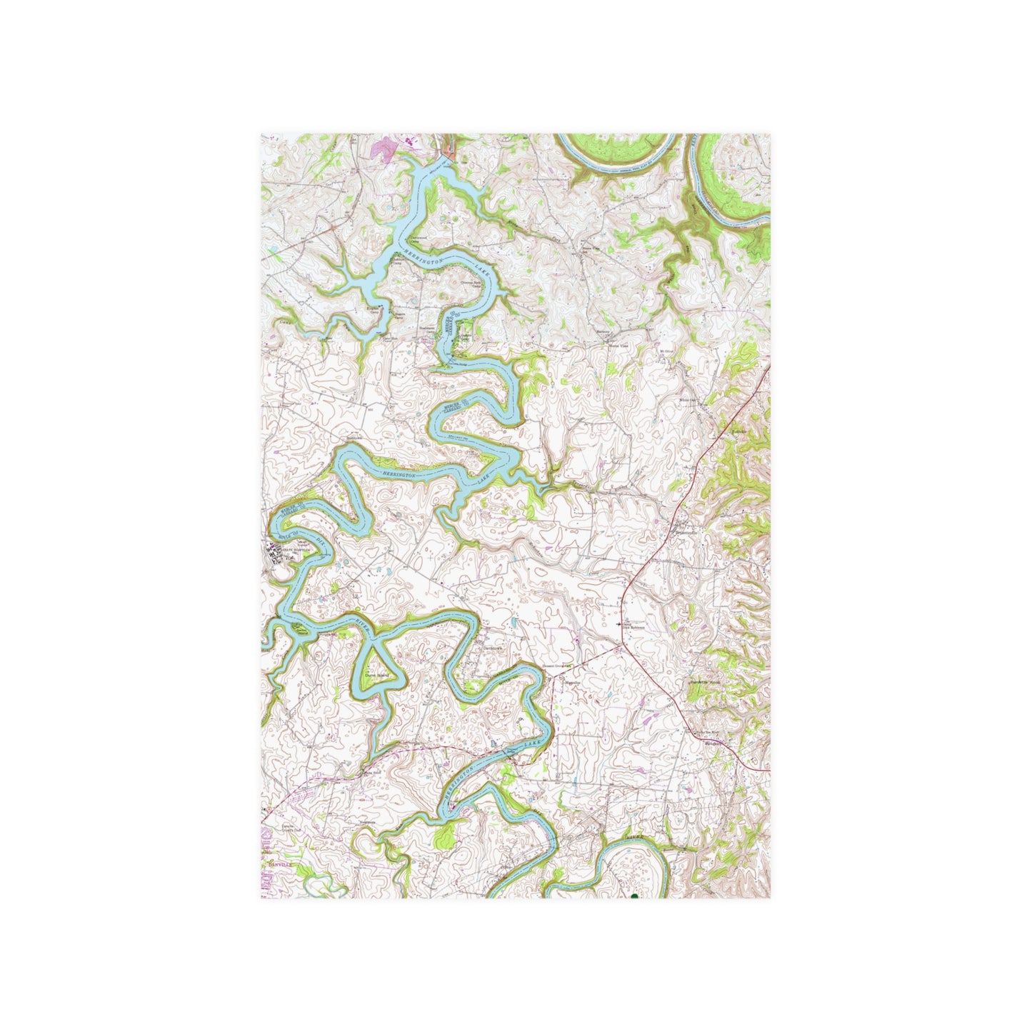 Herrington Lake 1952 USGS Topography Map Satin 24"'x36" Poster (210gsm) - Original/Natural Colors