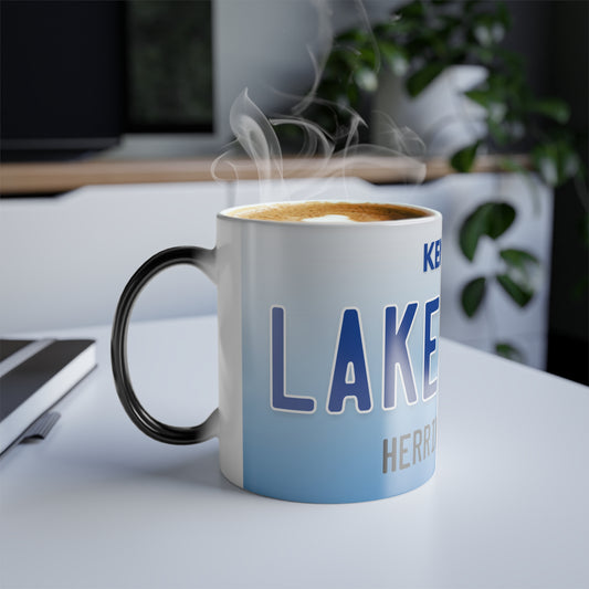 Herrington Lake Life License Plate Color Morphing Mug, 11oz