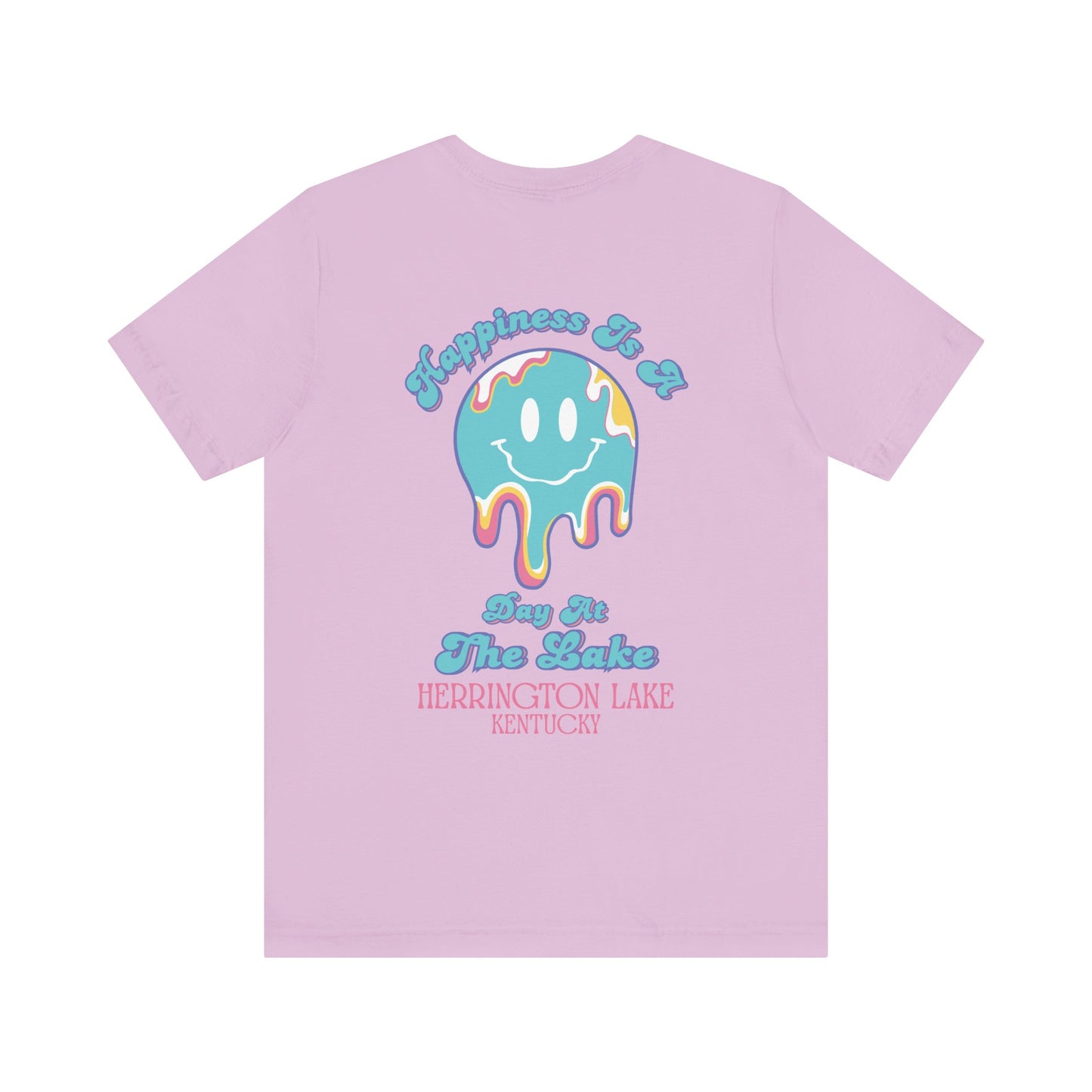 "Happiness Is A Day At The Lake" Double-Sided Print Unisex Jersey Knit Cotton Short Sleeve Tee