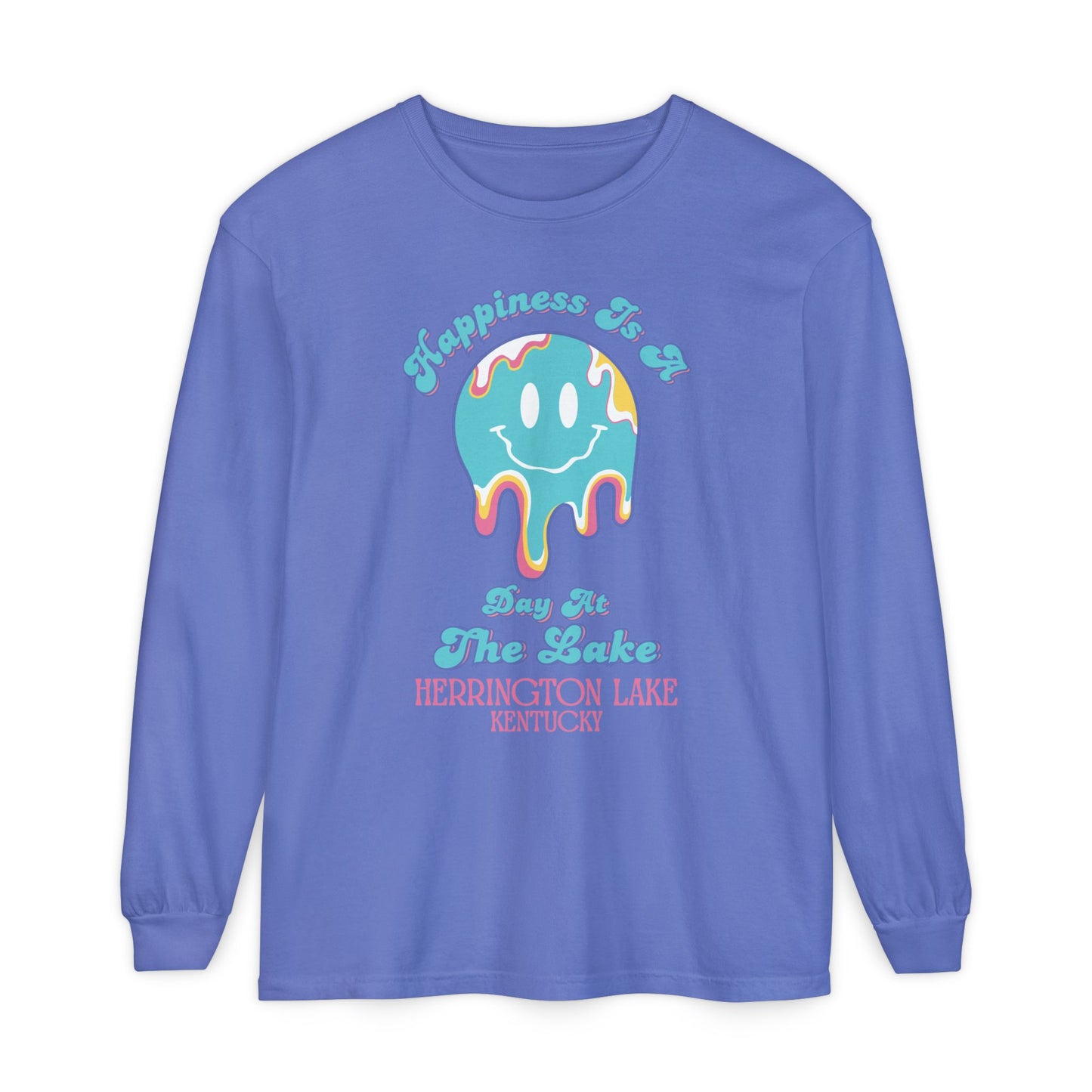 "Happiness is a Day at the Lake" Herrington Lake Garment-Dyed Premium Comfort Colors™ Long Sleeve T-Shirt