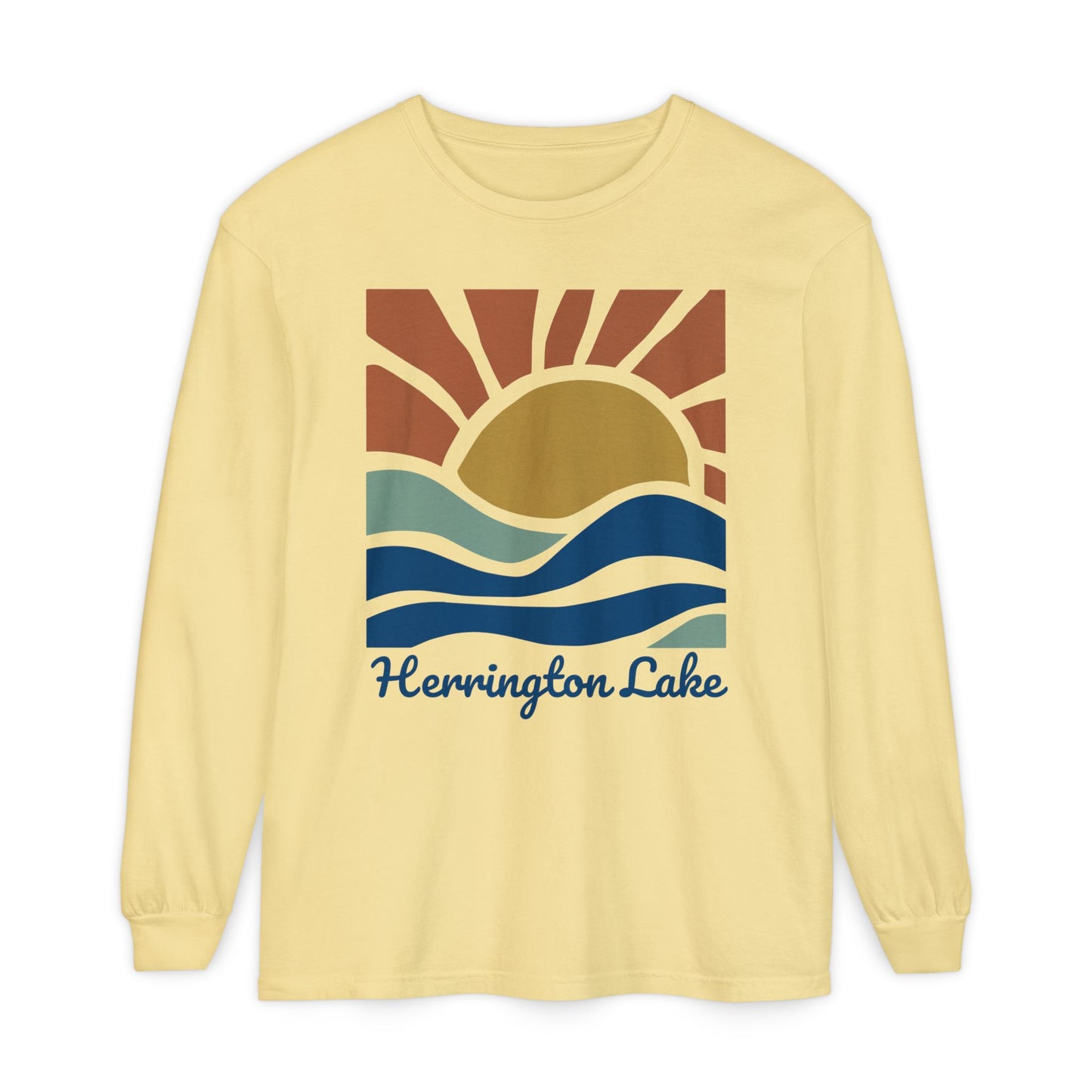 "Sunrise Serenity" Herrington Lake Garment-Dyed Premium Comfort Colors™ Long Sleeve T-Shirt