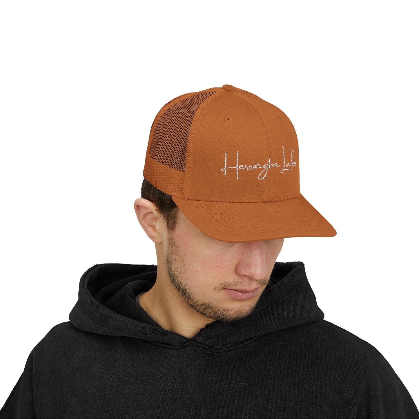 Embroidered Herrington Lake Script Logo Snapback Trucker Cap