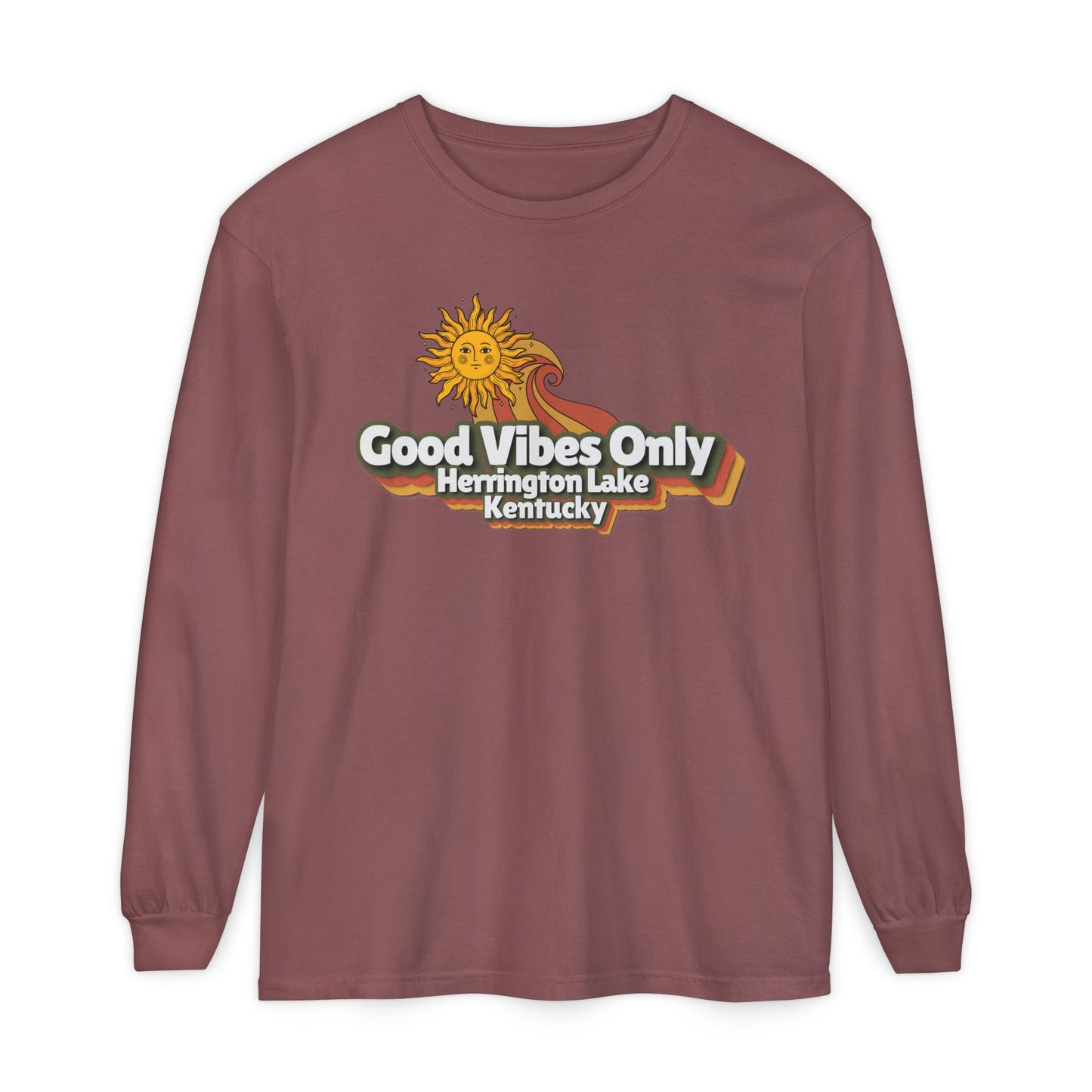 "Good Vibes Only" Herrington Lake Garment-Dyed Premium Comfort Colors™ Long Sleeve T-Shirt