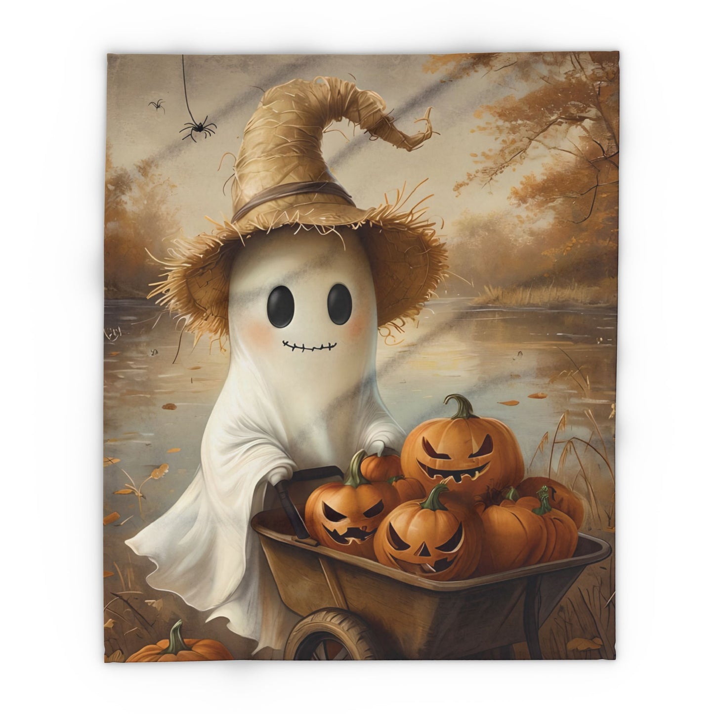 Cute Lake Ghost with Jack O'Lanterns Arctic Fleece Blanket