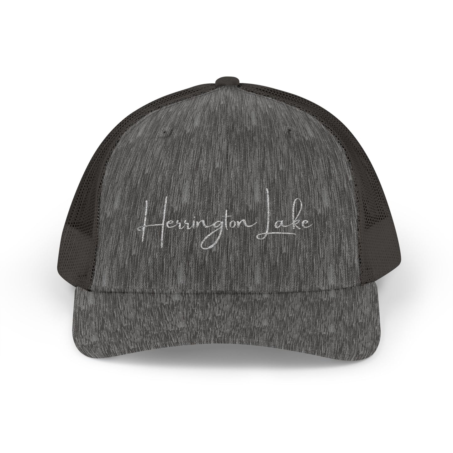 Embroidered Herrington Lake Script Logo Snapback Trucker Cap